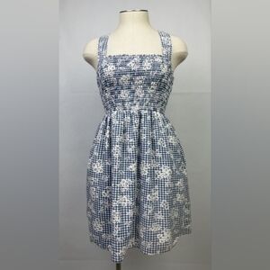 American Eagle Floral Gingham Smocked Babydoll Mini Dress